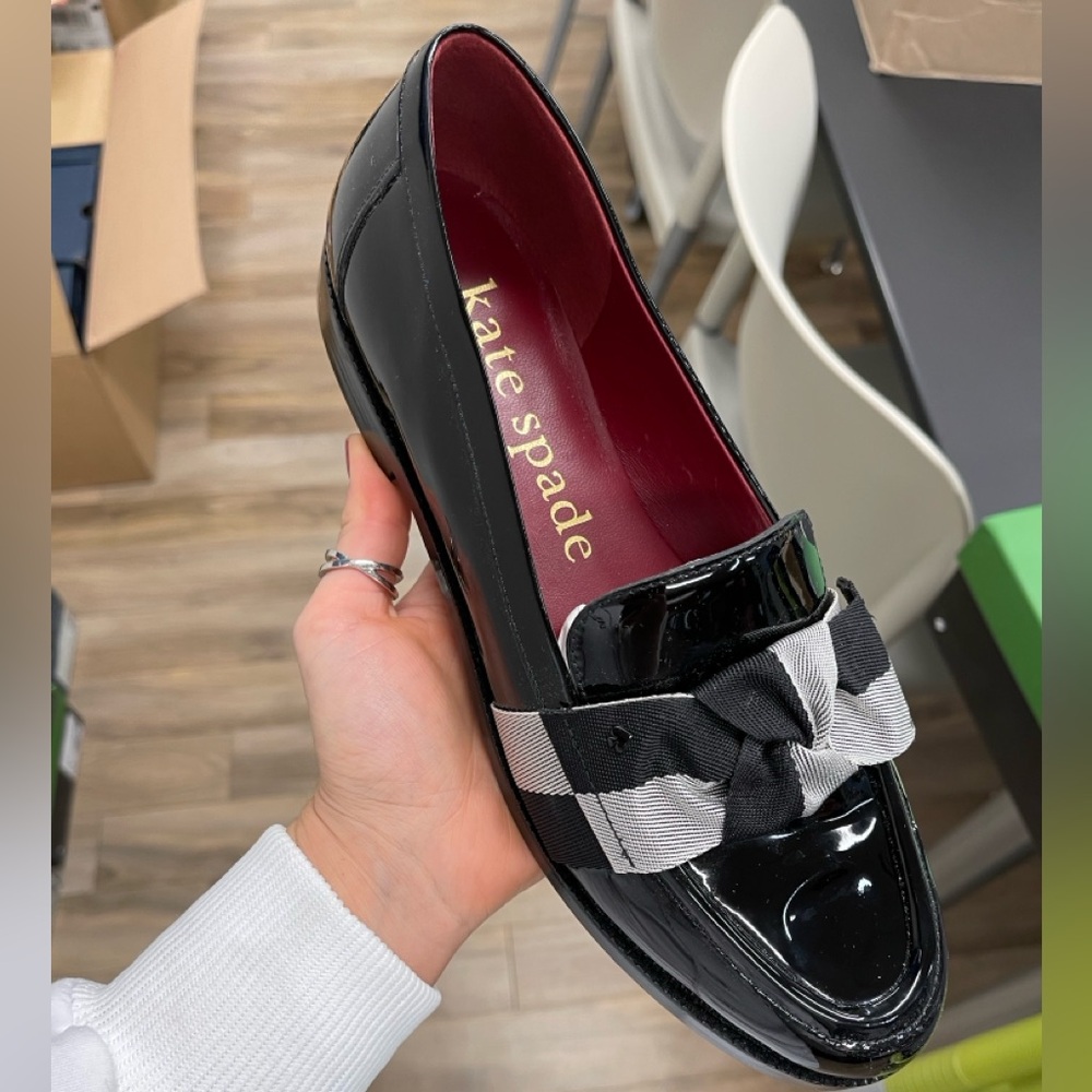 Kate Spade Black Leandra Loafers with Plaid Bow
